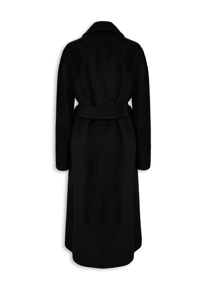 Andrea Camel Cashmere Double Breasted Long Coat Black