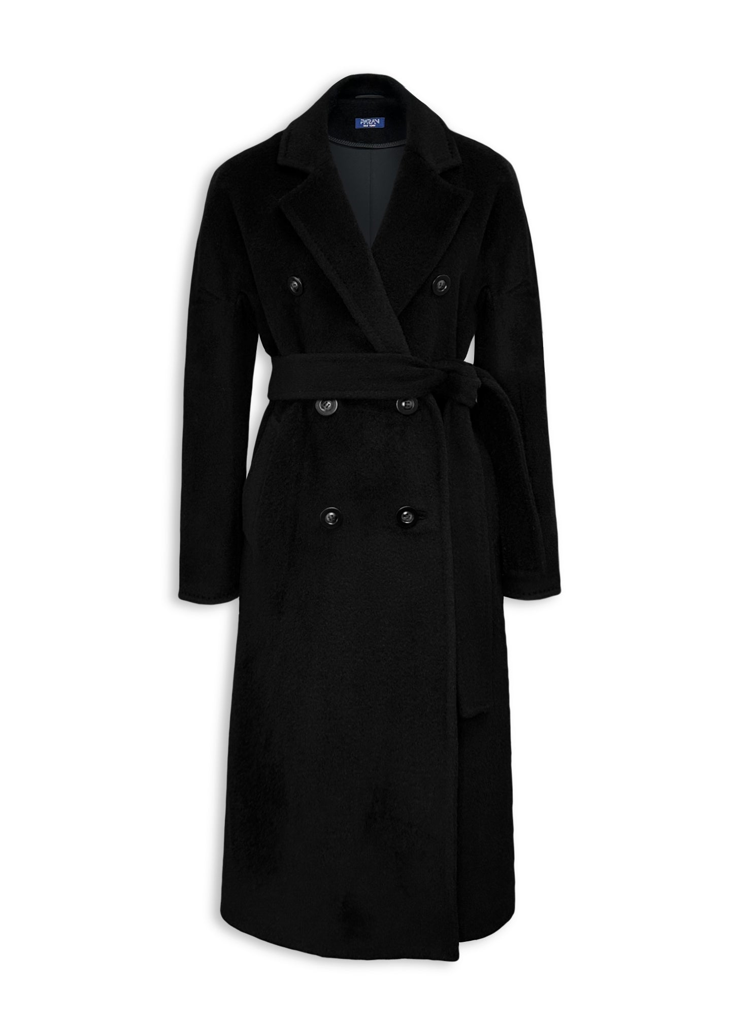 Andrea Camel Cashmere Double Breasted Long Coat Black