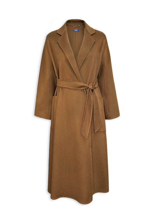 Kelly Robe Kimono Sleeve 100% Cashmere Long Coat Caramel